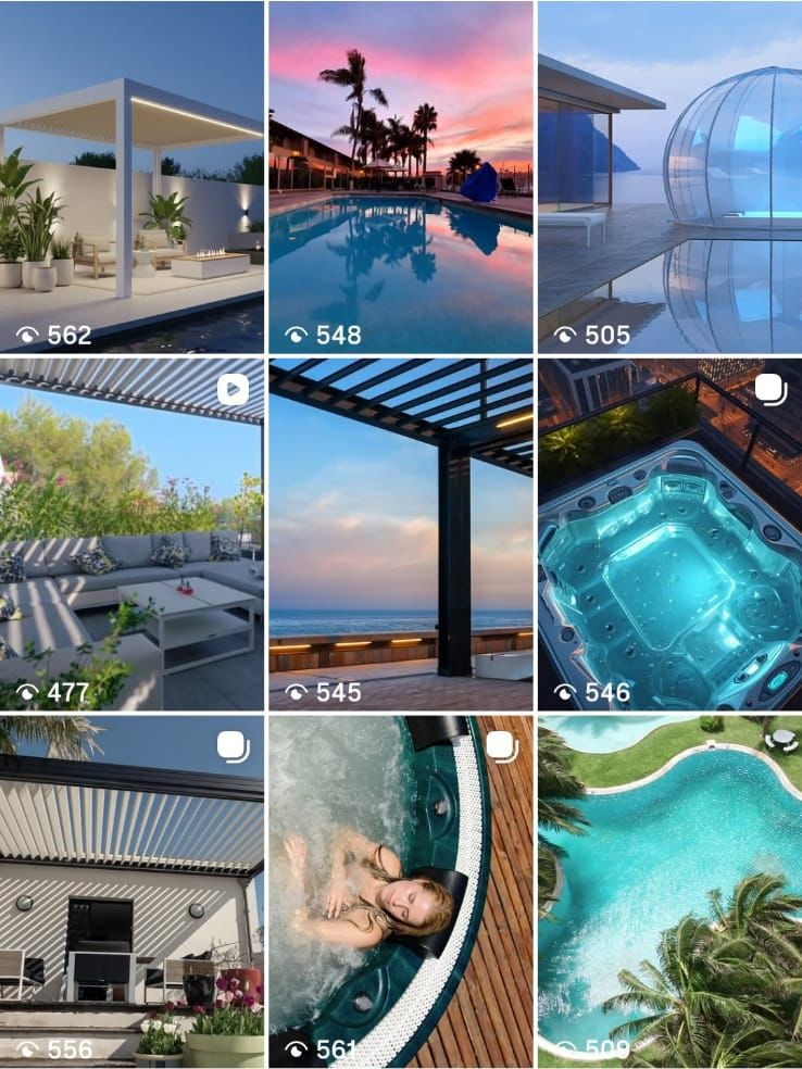 The Fly System Instagram feed, showing window systems, interiors and outdoor pergolas