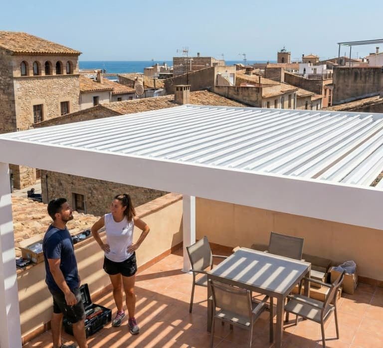Terrazza sul tetto con pergola e vista mare
